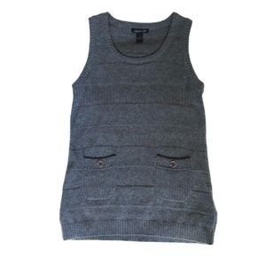 Long Grey Sleeveless Sweater with Pockets